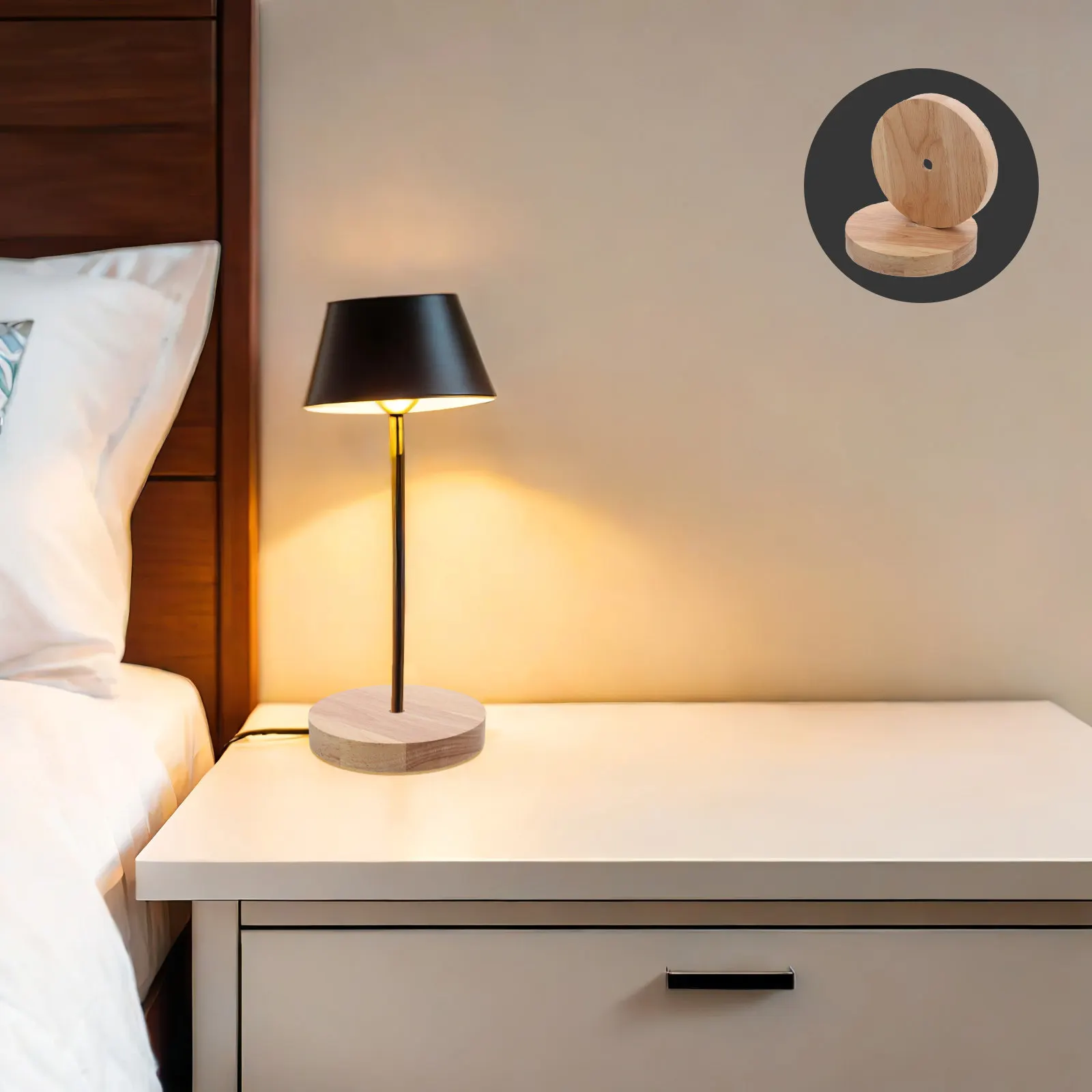 2Pcs Solid Wood Rustic Lamp Base Round Shape for DIY Table Lamp E27 E14 Holder Bedroom Living Room Office Decorative Lighting