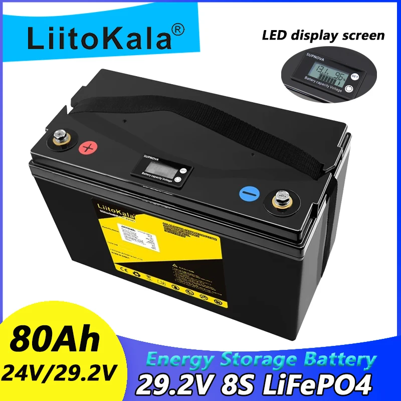 LiitoKala 24V 120Ah 150Ah 100Ah 200Ah Lifepo4 batería para 8S 25,6 V 60Ah 80Ah RV campistas carrito de Golf todoterreno fuera de la red viento Solar