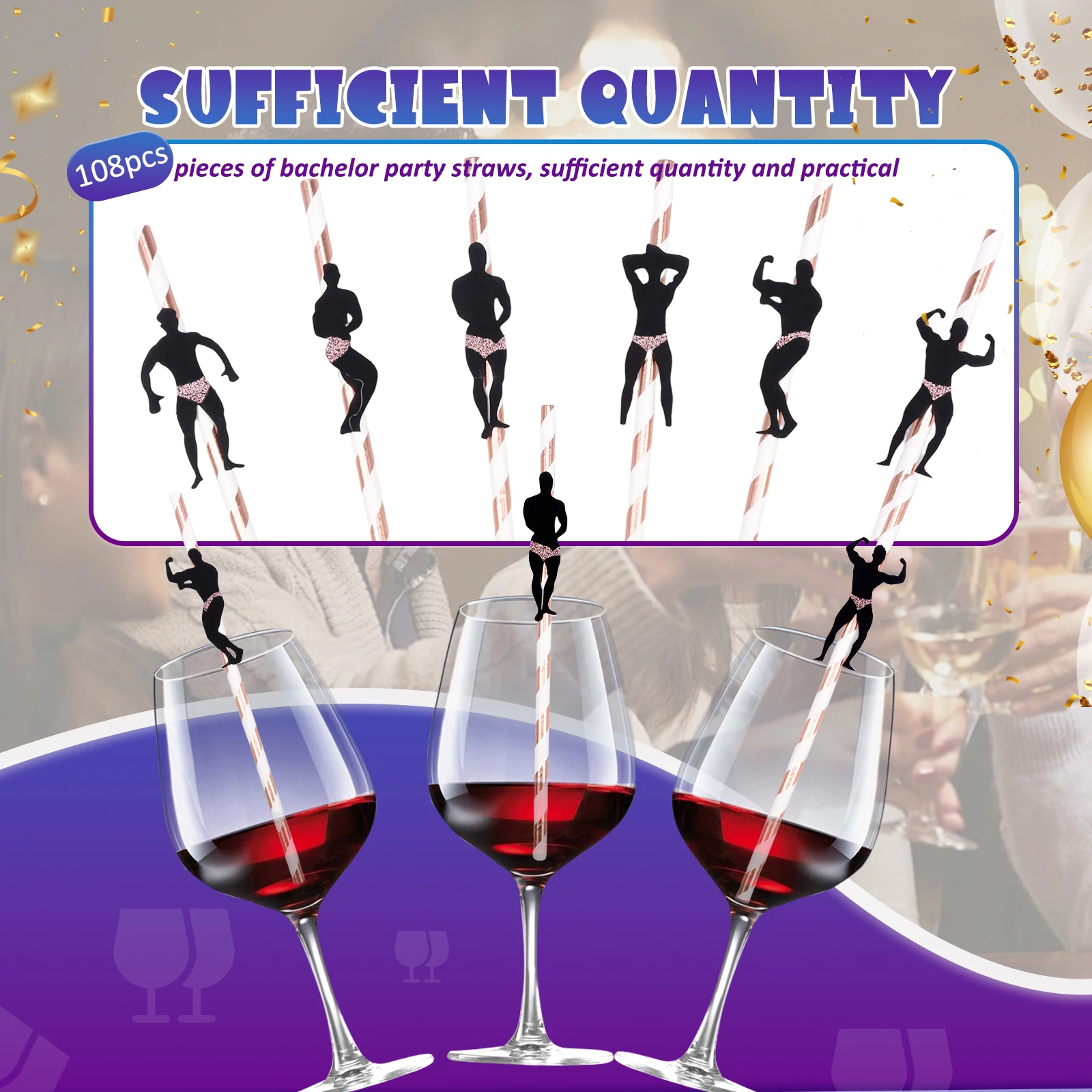 108 Pcs Paper Bachelorette Straw Funny Male Dancer Drinking Straw for Bridal Shower Bachelorette Party Decoration Accessories