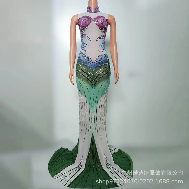 Autumn Lotus Leaf Green Contrasting Color Temperament Fishtail Skirt Universe Chooses Beautiful Clothes Music Festival Singer