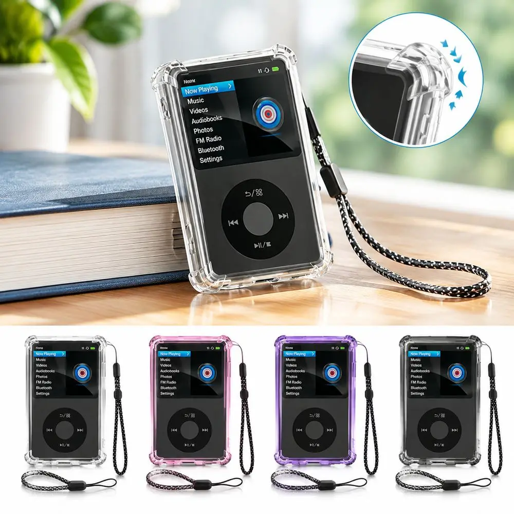 Transparent Protective Case Shockproof Soft TPU MP3 Player Cover Anti-Scratch with Lanyard for Innioasis Y1 MP3 Player