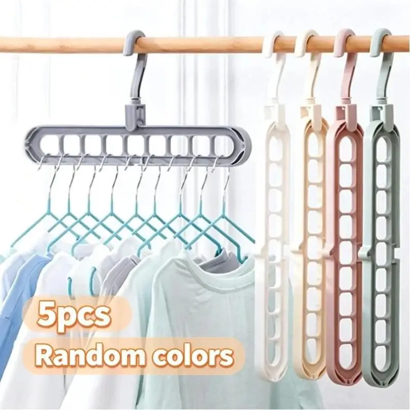 5Pcs 9 Hole Wardrobe Storage Rack Multifunctional Foldable Clothes Hanger Space Saving Clothes Drying Rack