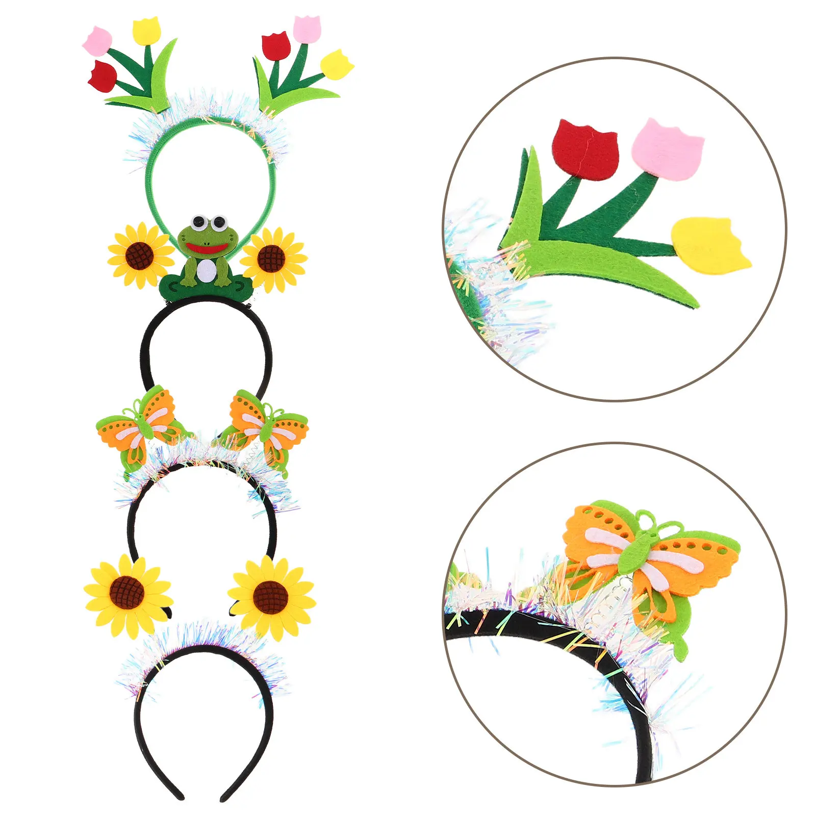 4Pcs Flower Butterfly Frog Headbands Cute Floral Hair Accessories for Toddler Girls Party Performance Holiday Dress Up