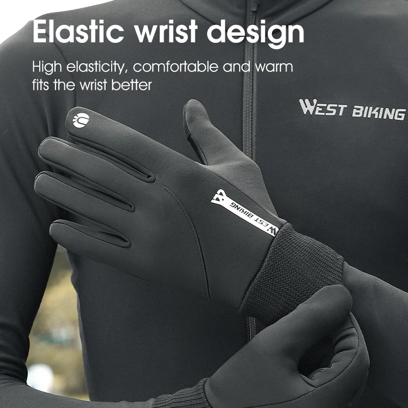 WEST BIKING Windproof Cycling Gloves Touch Screen Autumn&Winter Fleece Bike Gloves Anti-slip Full Finger Glove Cycling Equipment