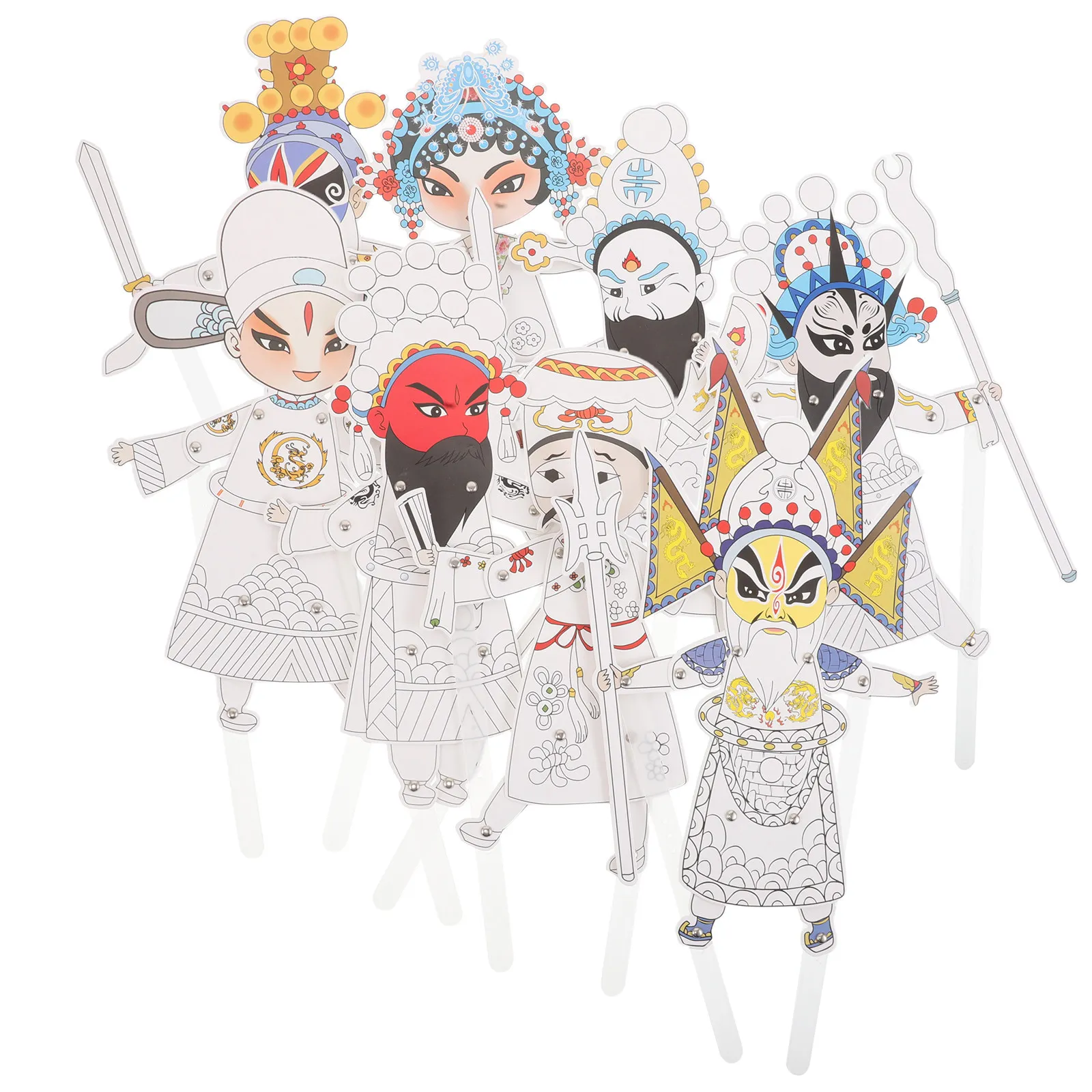 

8Pcs DIY Shadow Puppet Kit Traditional Chinese Opera Characters Painting Craft for Family Fun Heritage Learning Interior