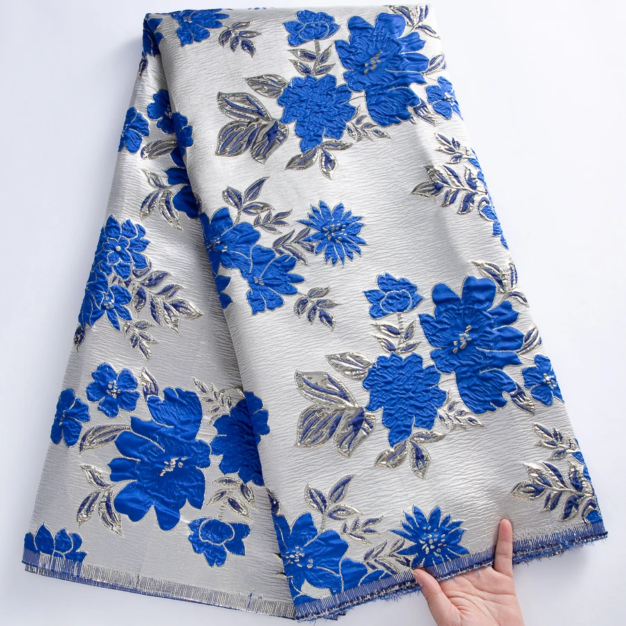 Nigerian Brocade Lace Fabric 5Yards - Multicolour Floral Jacquard Lace For Gele Headwraps & African Wedding Attire