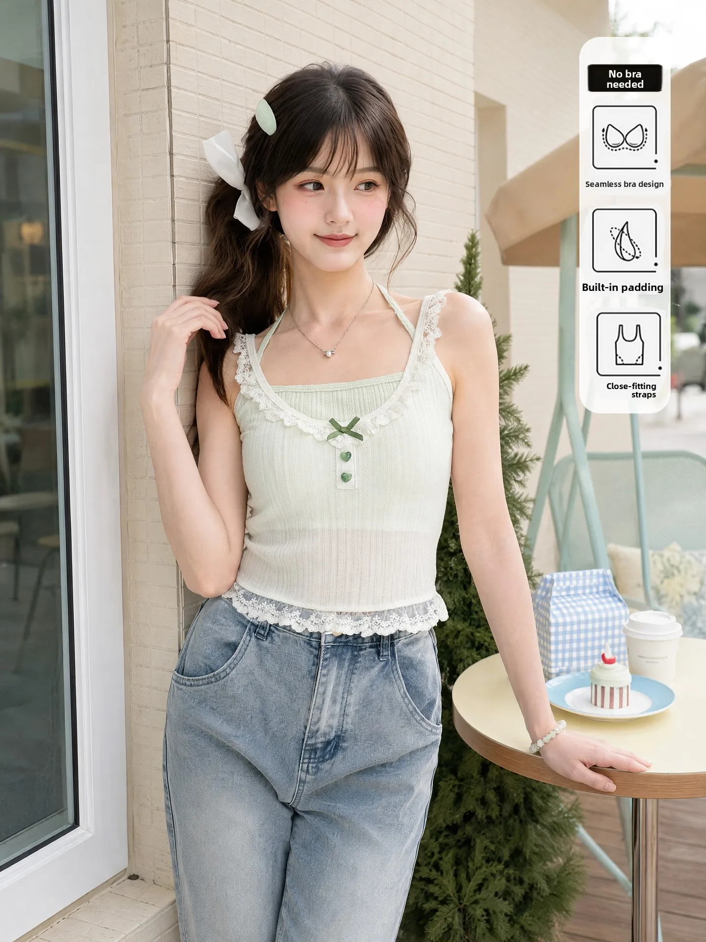 Sweet Stylish Camisole Vest Women's Inner Wear Slim Fit Lace Trim Polyester Fabric Summer White Floral Print Top by Forest Gi...