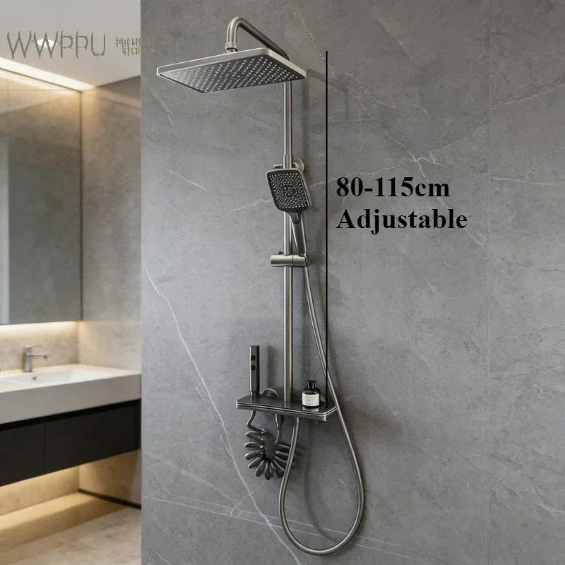WWPPU Intelligent Digital Brass Shower System Four Functions Bathroom Shower Faucet Set Temperature Display Rainlfall Shower Set