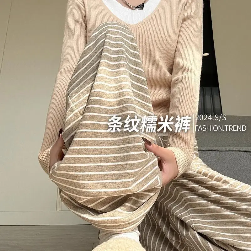 Lazy Glutinous Rice Pants New Style with a Sense of Drape Floor Dragging Yamamoto Pants Loose Straight Leg Casual Striped Wide