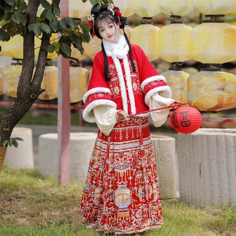 Vestido Hanfu original infantil, saia com cara de cavalo, roupa antiga para pais e filhos, vestidos de ano novo, dinastia Ming, inverno, 2022