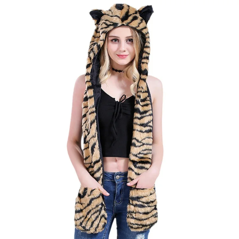 Set Topi, Syal, dan Sarung Tangan Bulu Lembut dalam Satu Set Tiga Topi Bulu Lucu untuk Wanita yang Sedang Laris Terjual Шапка Женская