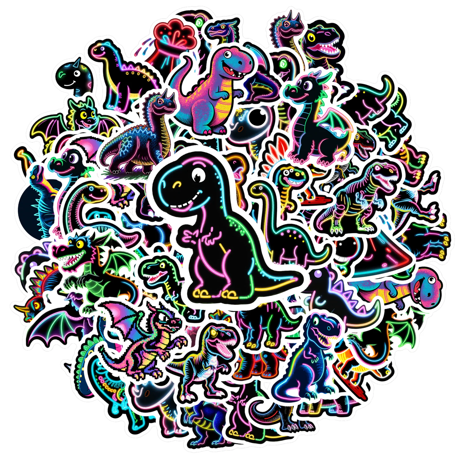 35pcs Playful Dinosaur Stickers Neon Prehistoric Sticker Pack Stickers For Laptop Motorcycle Luggage Phone Guitar DIY