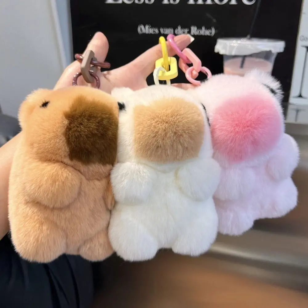 Kanter-Pendentif en peluche Capybara en fourrure de lapin, porte-clés en peluche Capybara, ornement moelleux, cartable beurre