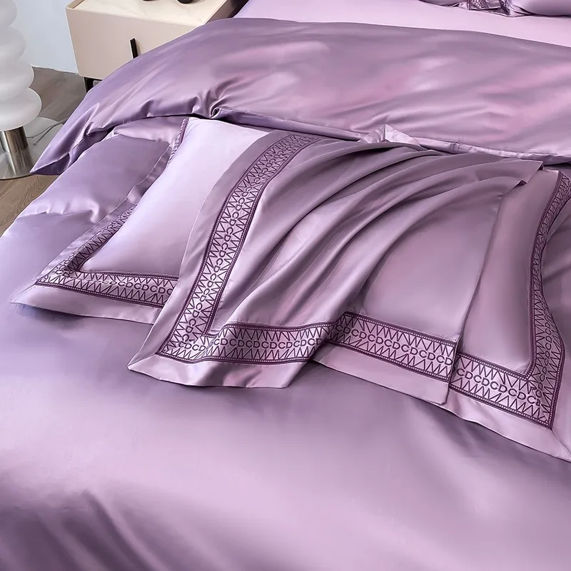 Imagem -04 - Lilás Roxo Duvet Cover Grupo Twin Duplo Rainha Rei 100 Algodão Longo Grampo 1000tc Conjunto de Cama Plana Cabido Folha Fronhas Pcs