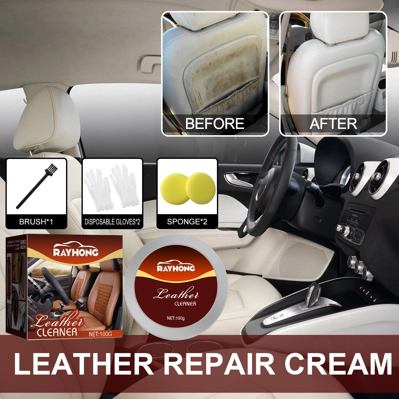 100g Leather Repair Gel Color Repair Home Car Auto Seat Leather Repair Refurbishing Cream Paste Leather Cleaner for Sofa Boots