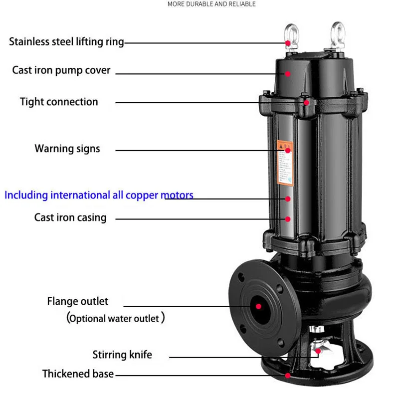 WQ submersible pump, household small sewage pump, agricultural irrigation, high head and large flow fecal slurry pumping