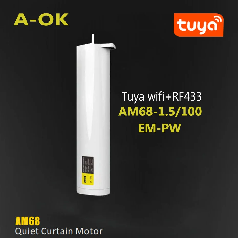 New A-OK AM68 Tuya wifi Curtain Motor 65W,RF433 Control/Tuya app/485/Dry Contact Control,100-240V,for Alexa/Google