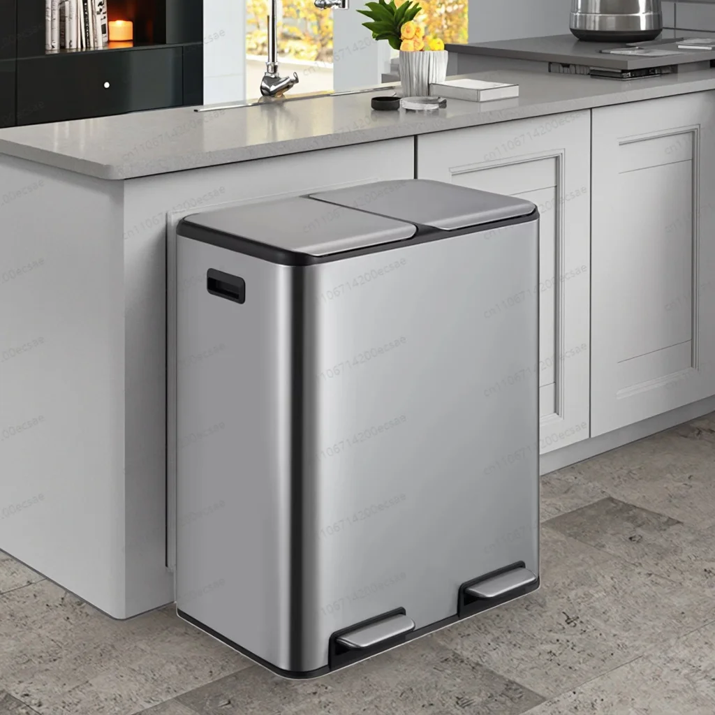 60L Stainless Steel Double Bin Pedal Trash Can