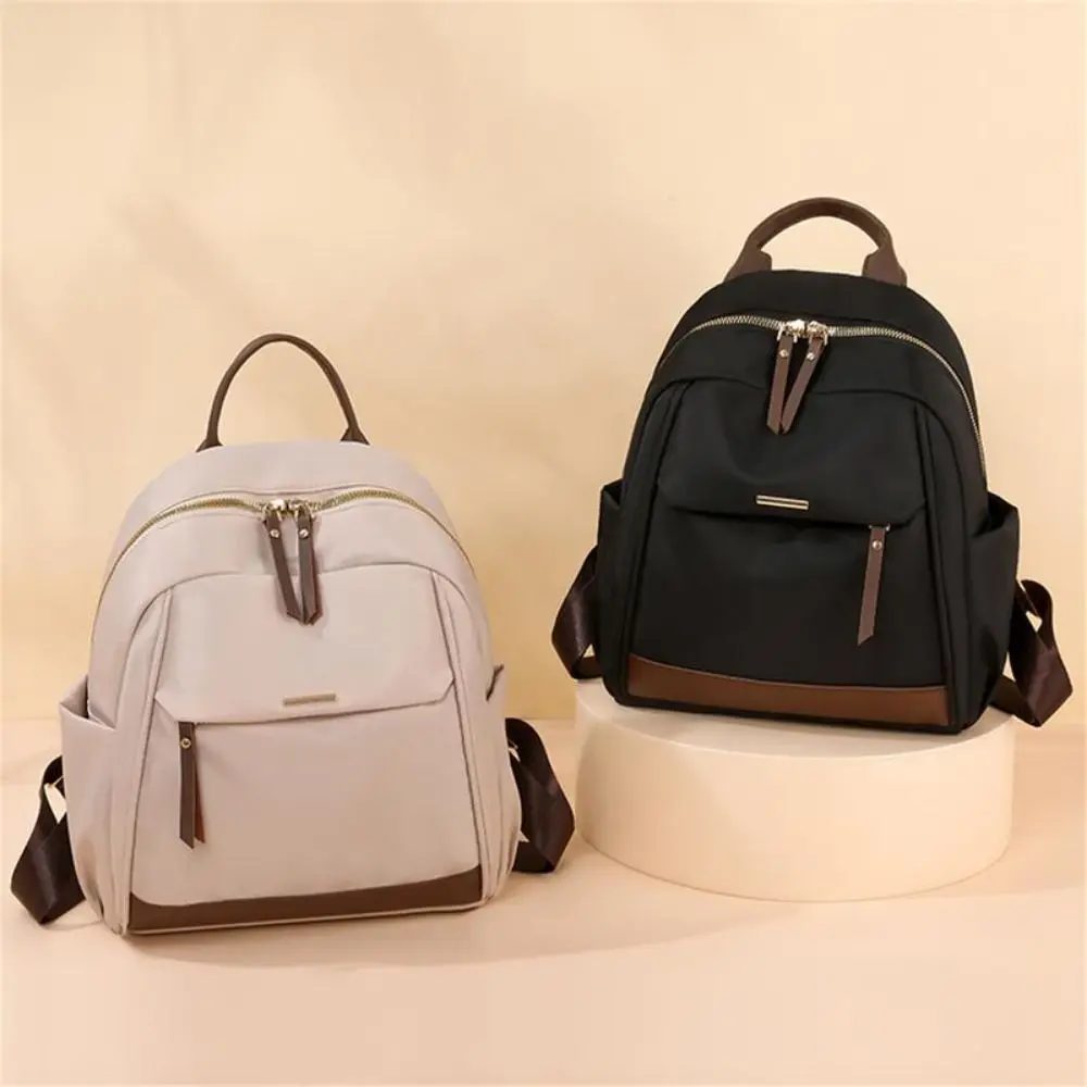 Mochila informal de nailon para mujer, bolso de hombro con contraste de Color de gran capacidad, impermeable con cremallera, mochila de viaje, mochila escolar