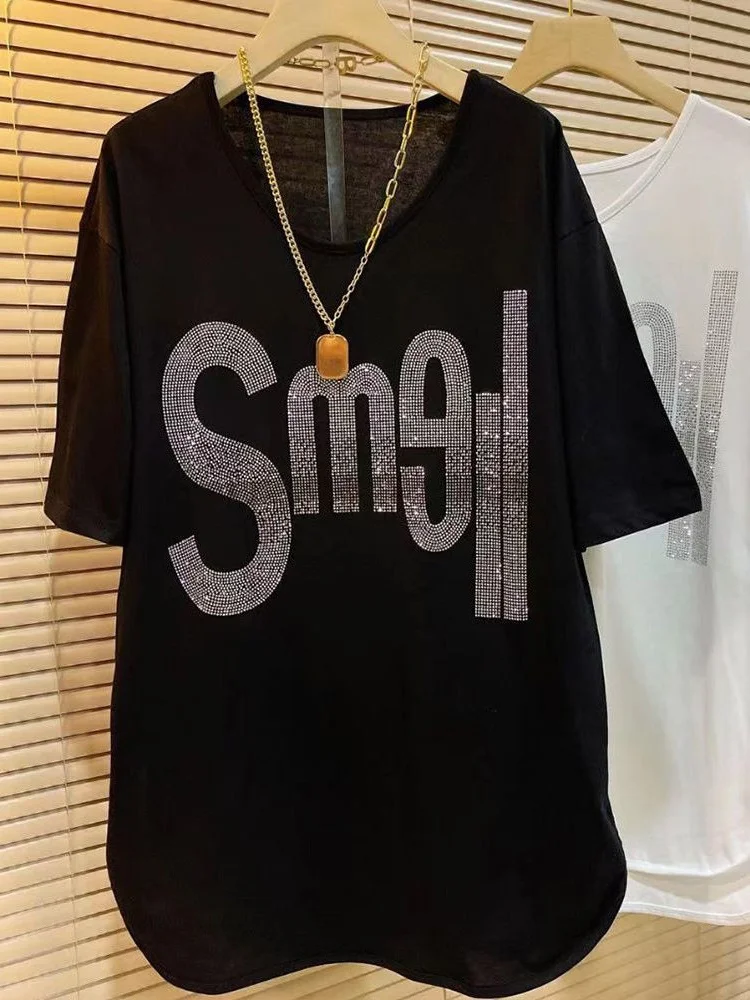 

Женская футболка больших размеров (до 300 фунтов), свободного кроя, с круглым вырезом, коротким рукавом, летняя, в корейском стиле, средней длины, базовая модель.