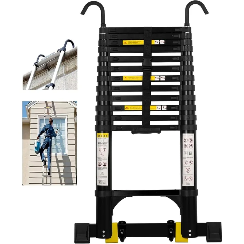 Telescoping Ladder,20.3FT Aluminum Portable Extension Ladder w/Hooks  Telescopic Ladder for Rv, Roof, Attic, Outdoor -Black