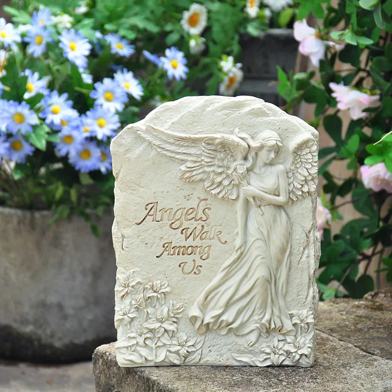 

Pastoral Retro Flower Fairy Angel Resin Relief Ornament Wall-mounted Garden Courtyard Ornament Home Room Decoration Gift