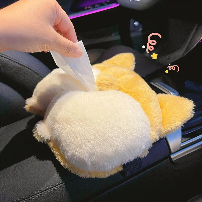 Cartoon Lion Plush Car Tissue Box - Soft Stuffed Style, Hanging Back Seat Design, Car Interior Tissue Organizer Decor