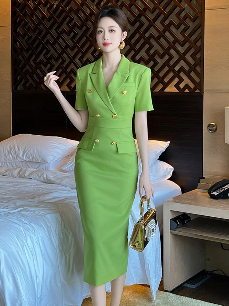 Fashion Elegant Business Dresses Women Clothes Sweet OL Professional Double  Breasted Midi Robe Meeting Work Style Party Vestidos - AliExpress 200000345
