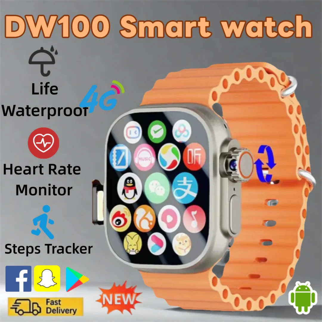 2025 DW100 4G أندرويد ساعة ذكية الاتصال العالمي بصمة فتح 2.29 بوصة AMOLED 4G SIM فيديو الدردشة WIFI GPS جهاز تعقب للياقة البدنية