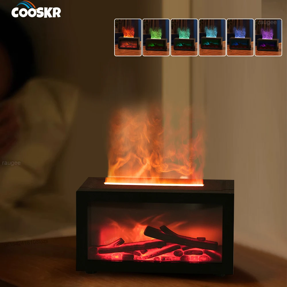 Umidificatore per aromi Umidificatore per camino a fiamma per diffusore di oli essenziali per fragranze per camera da letto di casa con luce notturna colorata