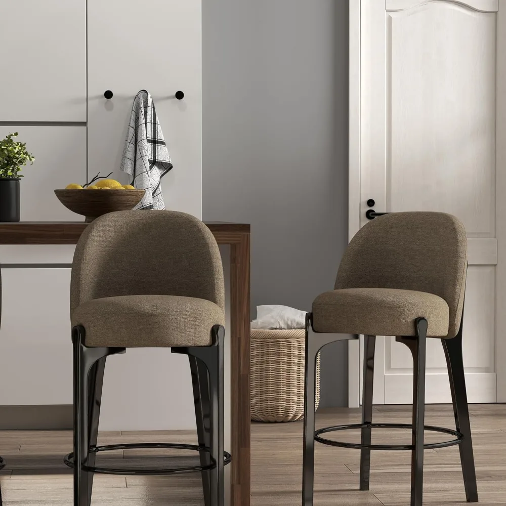 

26 Inch Bar Stools Set of 2, Mid Century Modern Counter Height Bar Stools, Upholstered Counter Stools with Wood Legs
