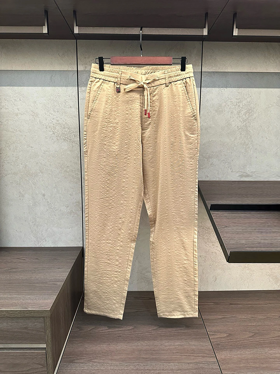 

BLLIYOSS Drawstring Embroidered Casual Pants 2025 New Product Leisure Breathable outdoors Big size 30-40 Pants Smooth Elastic