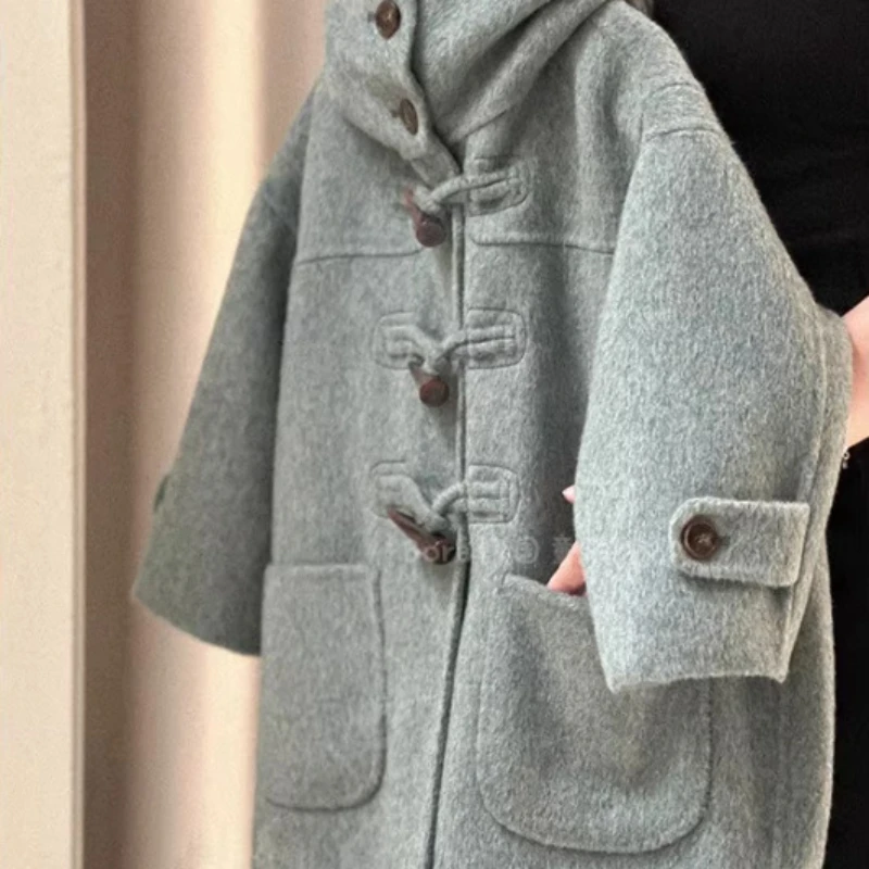 

Korean Girls Trendy Woolen Jackets 2023 Autumn and Winter Clothing New Trend for Middle-aged and Young Children Hooded Coats