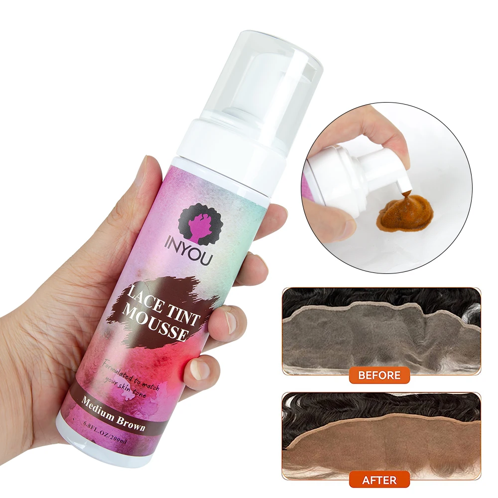 Mousse de tinte de encaje de 6,8 fl oz para cabello de mujer, Mousse de cabello derretido de tinte de encaje, pelucas de encaje de peluca, peluquines y postizos