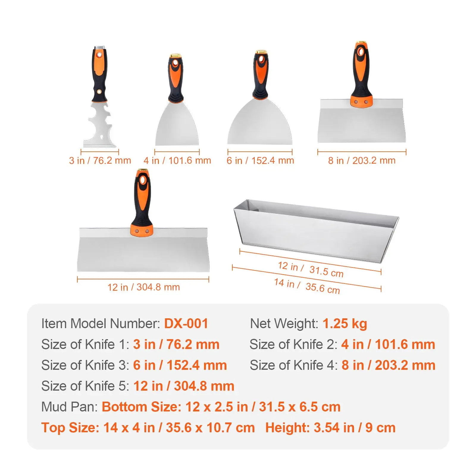 Drywall Knife Set, 6 PCS Drywall Tools Includes 3