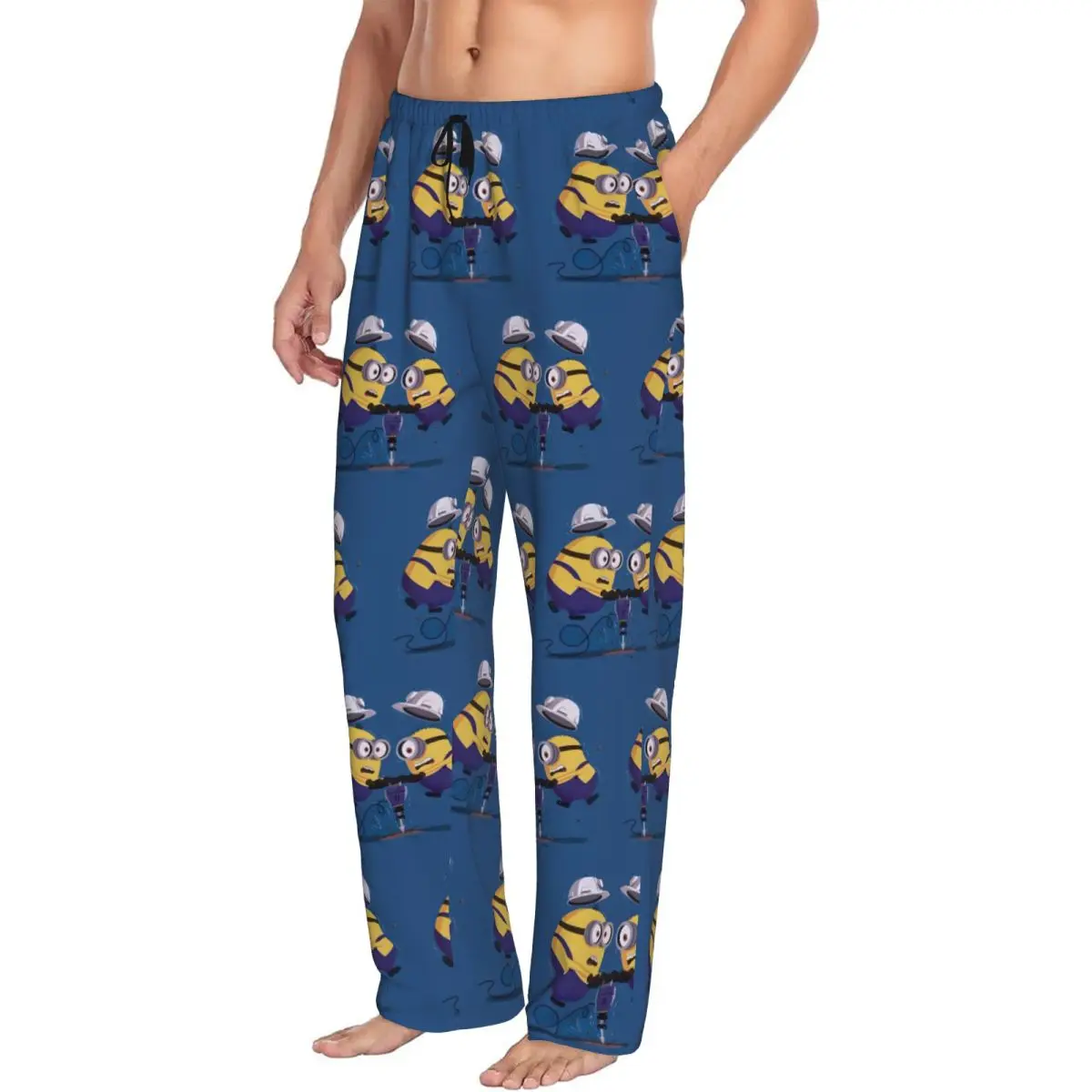 Custom M-Minions Pajama Pants for Men Yellow Capsule-Shaped Lounge Sleep Drawstring Sleepwear Bottoms with Pockets