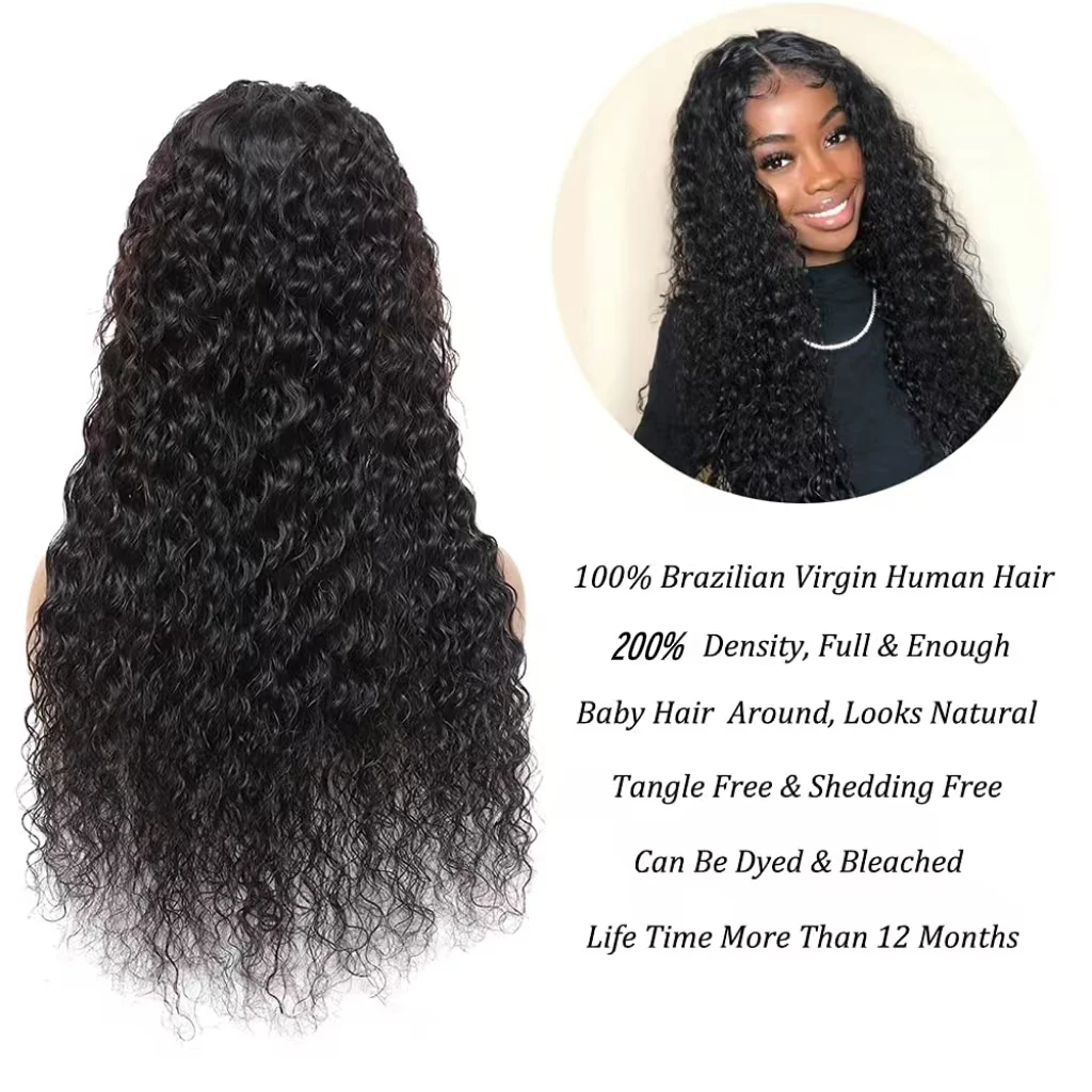 

Water Wave Natural Color 1B 5x5 Inch HD Lace 200% Density Closure Wigs Human Hair Transparent Lace