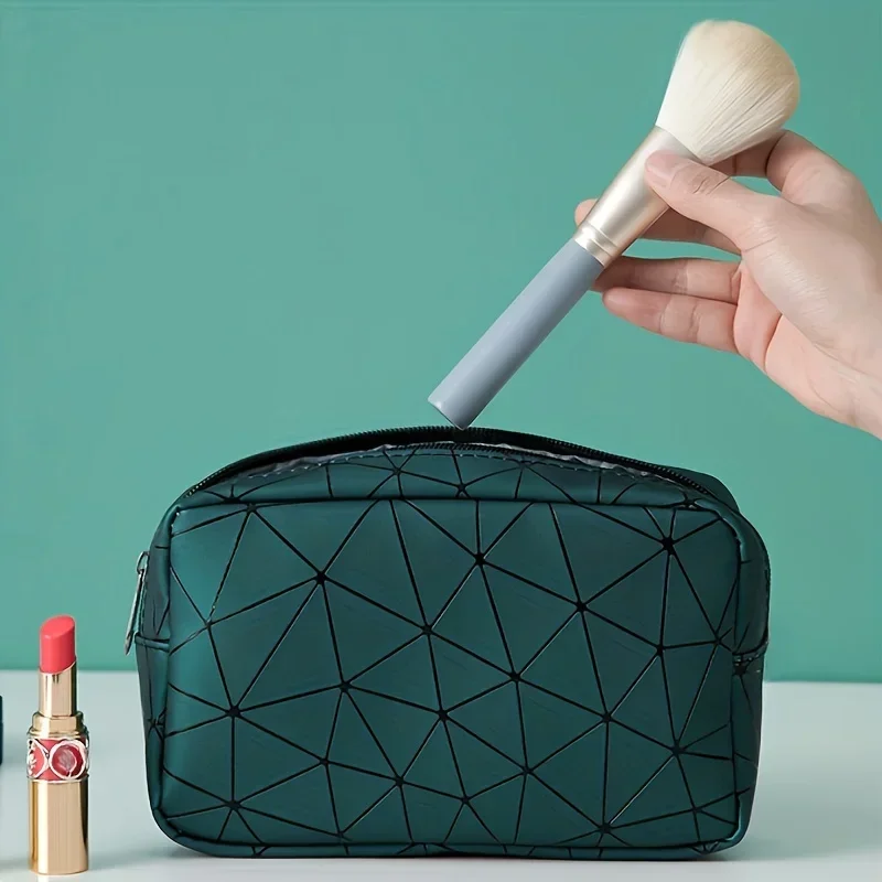 

Simple Portable Makeup Storage Bag, Lightweight Multifunctional Geometric Pattern Bag, Travel Toiletry Pouch Coin Purse Cosmetic