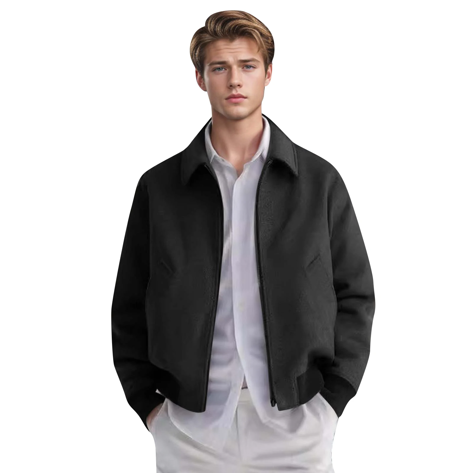 

New Men's Spring and Autumn Casual Woolen Coat New Style Fashionable Solid Color Lapel British Jacket Cardigan Coat 2025