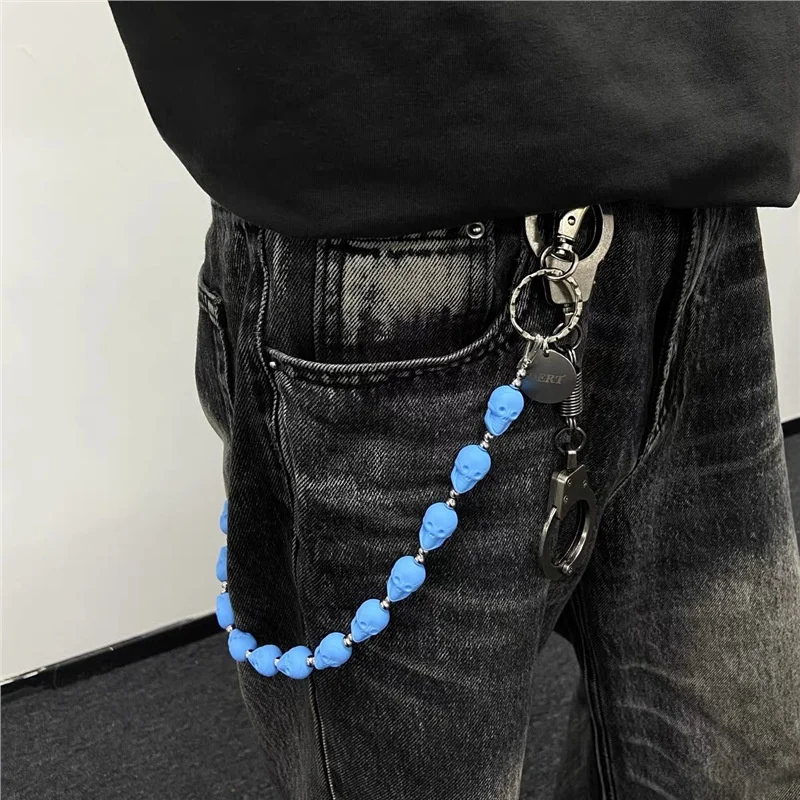 Blue Acrylic Skull Pants Chain Man Ma\'am One\'s Waist Fashion luxurious Metal Accessories Hip Hop Punk y2k Key Chain