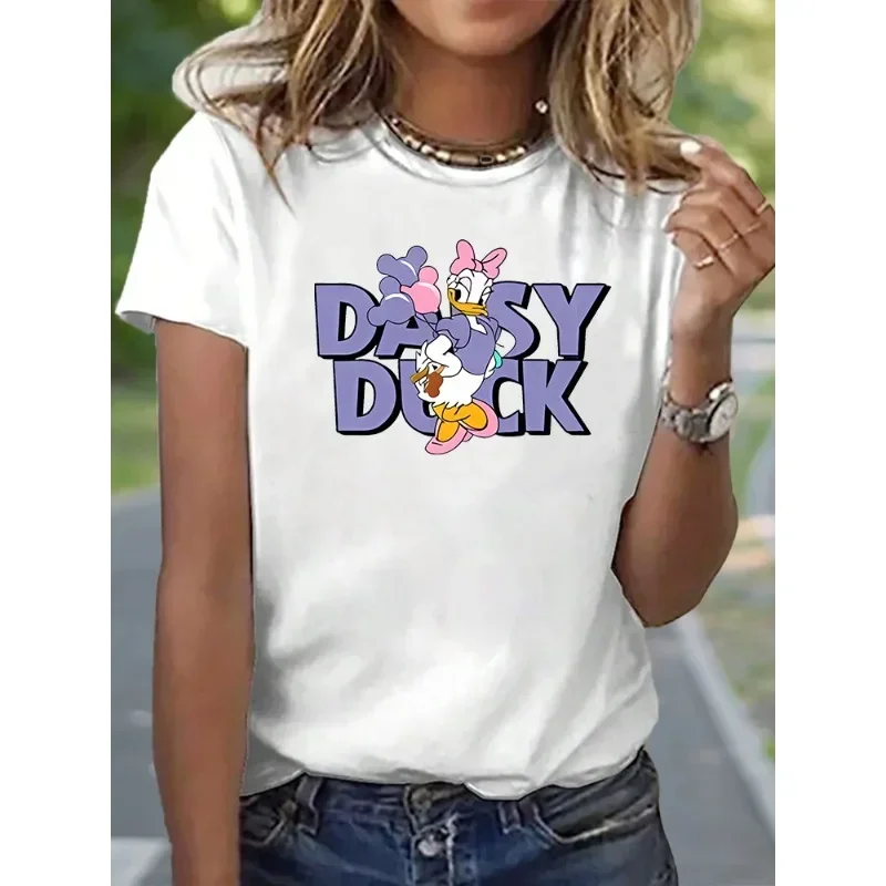 Cute Cartoon Daisy Donald Duck Vacation Fashion Sports Women\'s Cotton T-shirt Harajuku Pattern Clothing Casual Women\'s Top