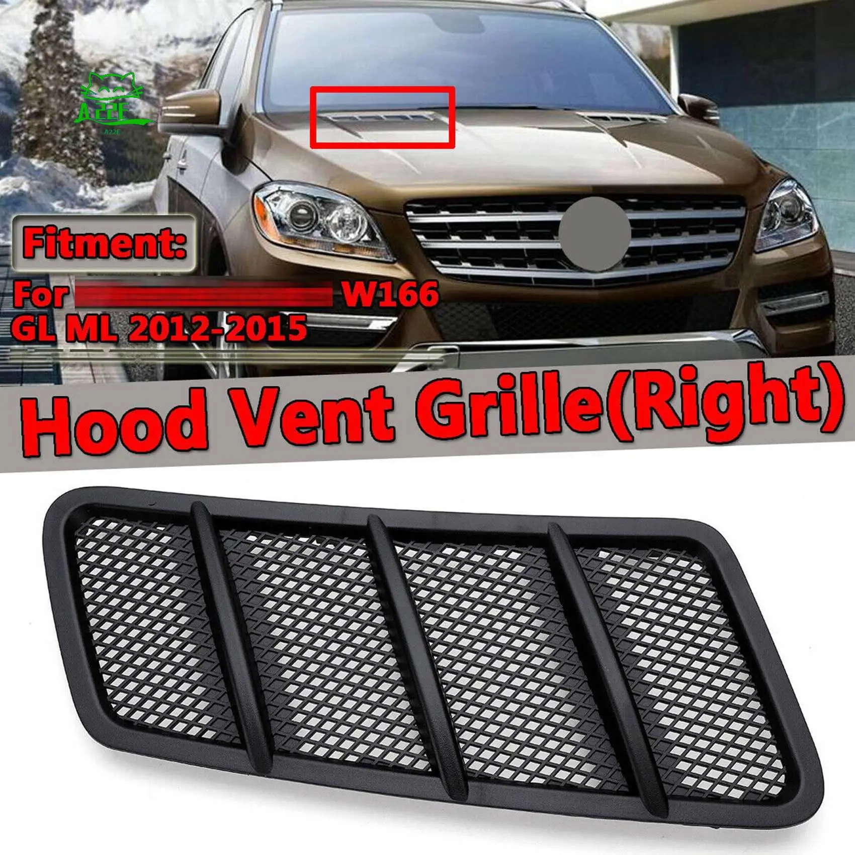 A22E-Right Hood Air Vent Grille Cover For Mercedes-Benz W166 GL GL GL350 GL450 ML ML350 ML550 ML63 AMG 2012-2015 1668800205