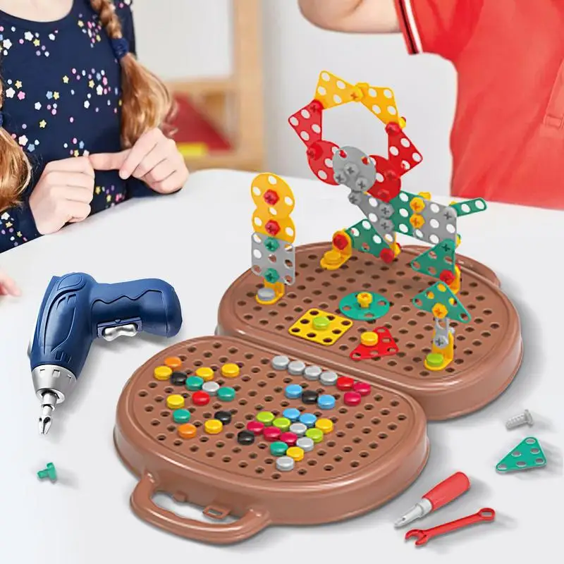 Zestaw narzędzi dla dzieci Skrzynka narzędziowa dla dzieci ze wkrętarką elektryczną Zestaw inżynieryjny Zabawka konstrukcyjna dla małych dzieci w wieku przedszkolnym