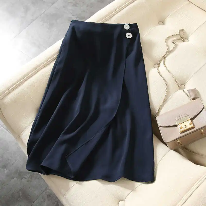 Simplicity Office Lady New Summer Women's Solid Button Zipper Split Fashion Casual High Waist Loose Mid-length A-line Skirt