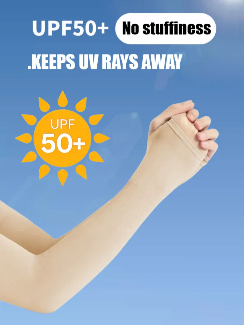 Invisible Sunscreen Seamless Ice Sleeves UPF50+ Cooling Silk Fabric UV Protection Arm Covers For Outdoor Sports Driving