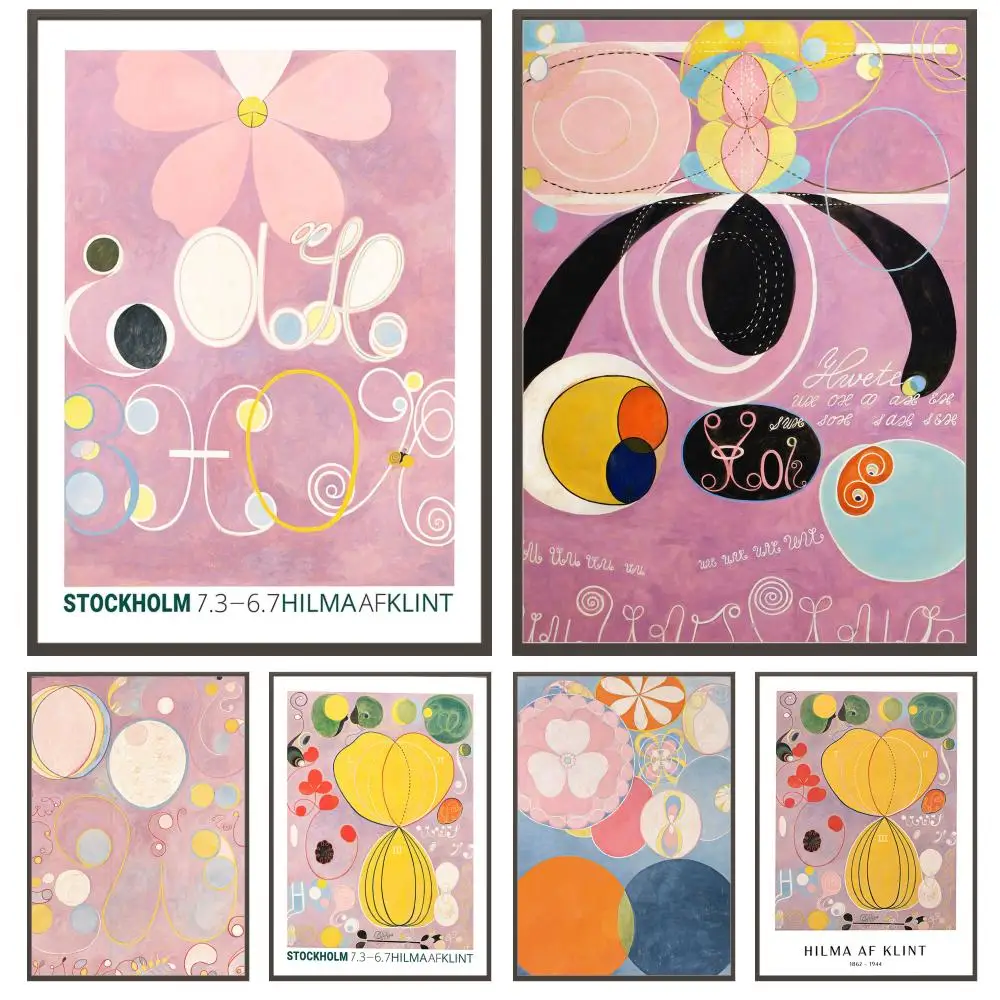 Hilma Af Klint Kunstposter, vielseitige HD-wasserdichte Wandkunst, selbstklebende Dekoration für jeden Raum, ideales Geschenk