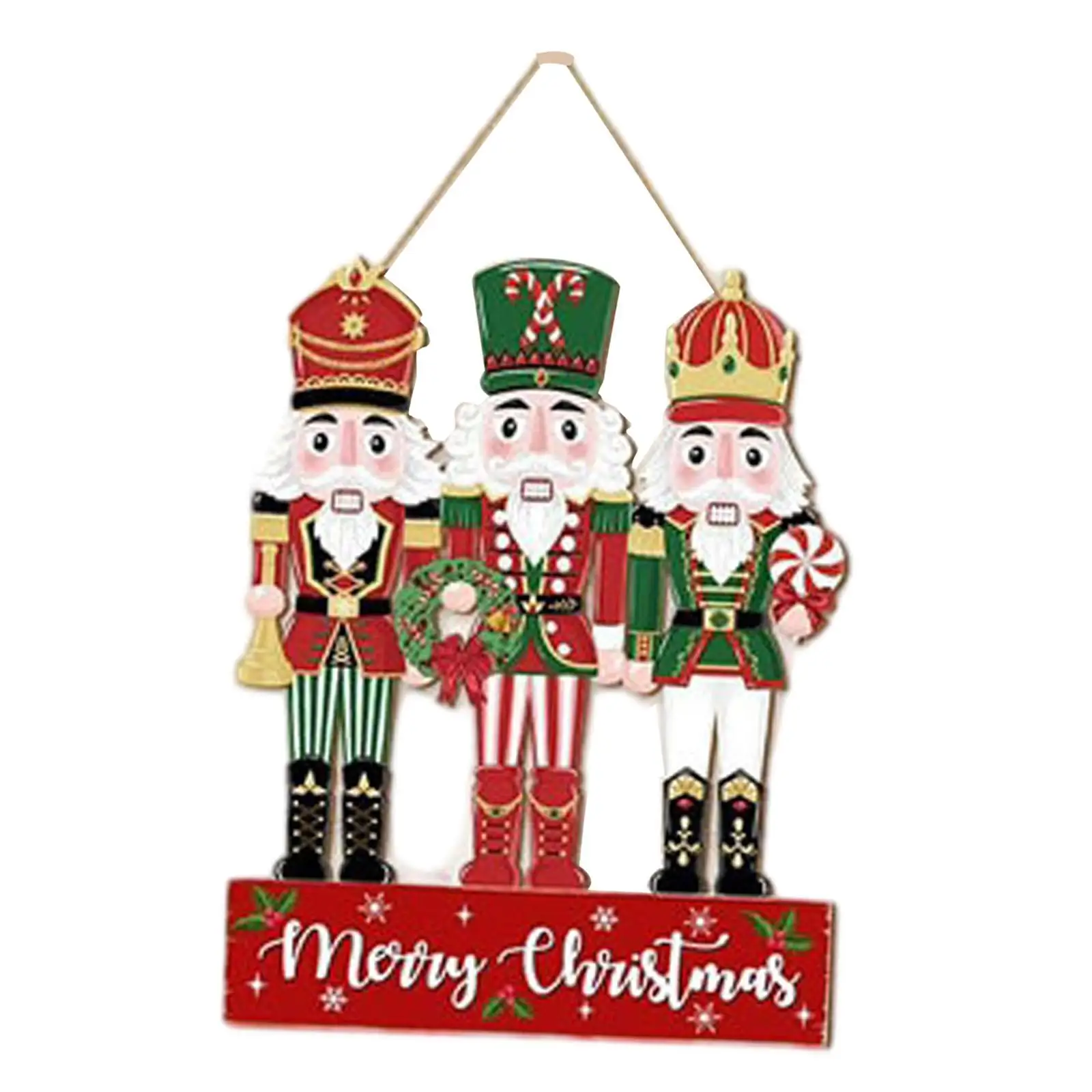 Nutcracker Hanging Decor Multi Color Wooden Plaque Novelty Door Ornament Christmas Wall Sign for Winter Parties