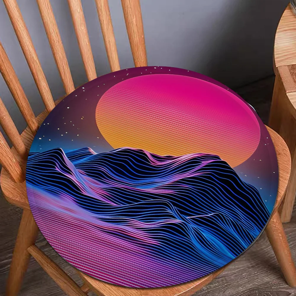 Neon Retrowave Synthwave Creative Dining Chair Cushion Circular Decoration Seat For Office Desk Cushions Home Decor