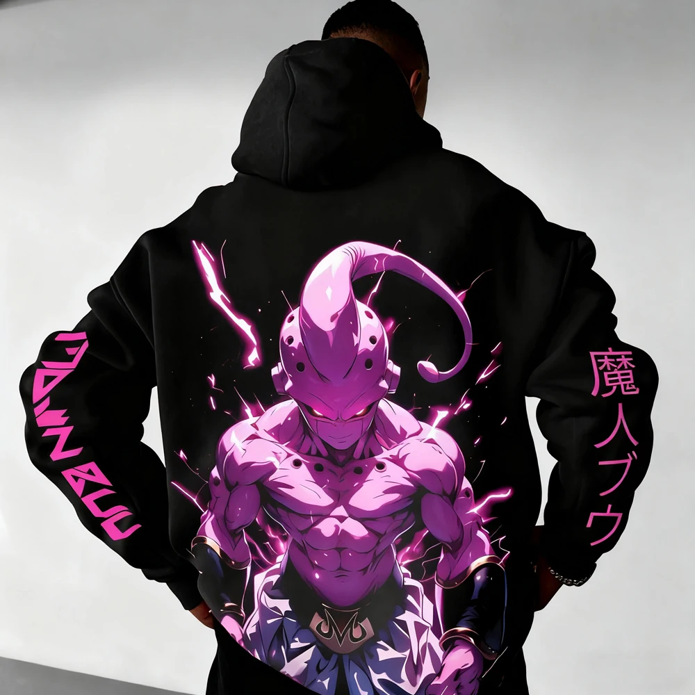 سترة بغطاء للرأس للرجال من Dragon Ball Majin Buu Japan أنيمي للخريف بأكمام طويلة بلوفر للوالدين والطفل ملابس هاراجوكو