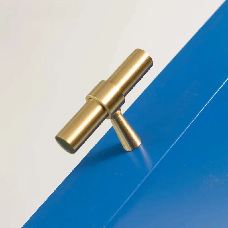 Nordic Furniture Handles Solid Brass Knob and Handle T Shape Cabinet / Wardrobe Bookcase Handles Satin Brass Golden Drawer Pull